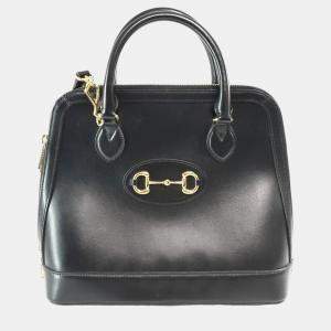 Gucci Black Leather 1955 Horsebit Medium Top Handle Bag 