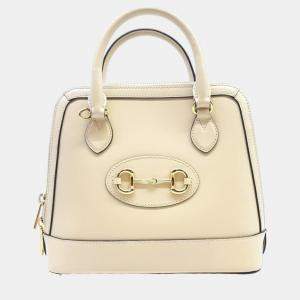 Gucci White Leather 1955 Horsebit Small Top Handle Bag 