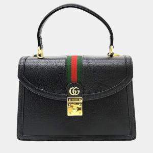 Gucci Black Leather Ophidia Top Handle Bag 