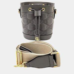 Gucci Grey Matelasse Leather GG Marmont Bucket Bag 