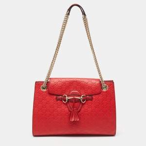 Gucci Red Guccissima Leather Emily Chain Shoulder Bag