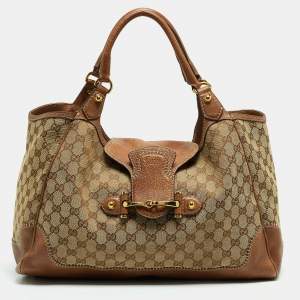 Pre Owned Gucci Beige/Brown GG Canvas and Leather Large New Pelham Shoulder Bag