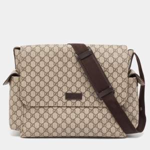 Pre Owned Gucci Beige/Black GG Supreme Canvas and Leather Diaper Messenger Bag