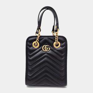 Gucci Black Leather GG Marmont Matelasse Mini Chain Bag