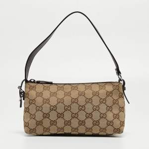 Gucci Beige/Brown GG Canvas and Leather Pochette Bag
