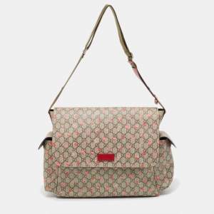 Pre Owned Gucci Beige GG Supreme Strawberry Canvas Diaper Bag
