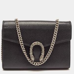 Gucci Black Leather Dionysus Crystals Wallet On Chain