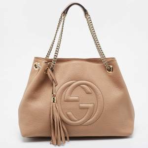 Gucci Beige Leather Medium Chain Soho Shoulder Bag