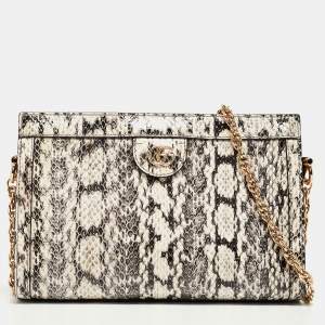 Pre Owned Gucci Black/White Watersnake Leather Small GG Ophidia Shoulder Bag