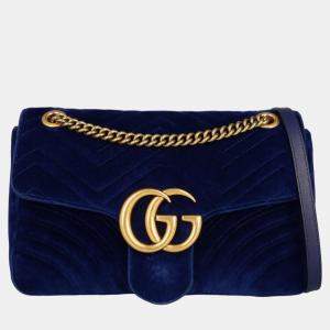 مملوكة مسبقًا Gucci Marmont -  Women's Fabric Cross Body Bag - Navy - One Size