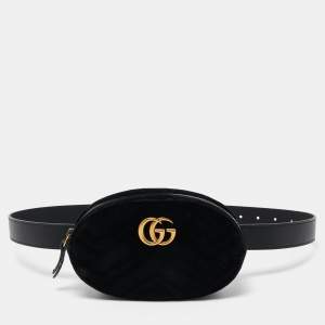 Gucci Black Matelassé Velvet GG Marmont Belt Bag