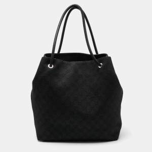 مملوكة مسبقًا Gucci Black GG Denim and Leather Gifford Shopper Tote