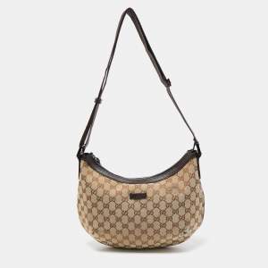 Gucci Beige/Brown GG Canvas and Leather Zip Hobo