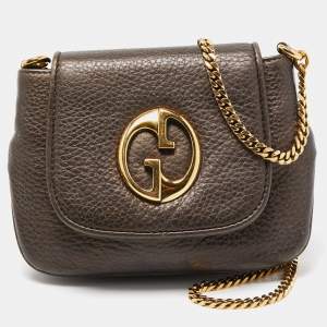 Pre Owned Gucci Dark Green Leather Small 1973 Chain Crossbody Bag