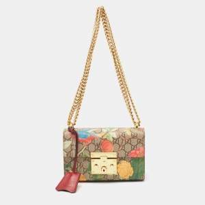Gucci Multicolor GG Supreme Canvas and Leather Small Tian Padlock Shoulder Bag