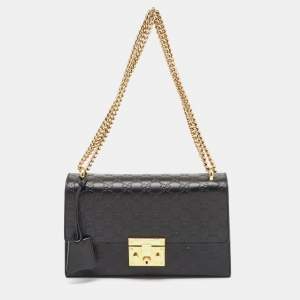 Gucci Black Guccissima Leather Medium Padlock Shoulder Bag