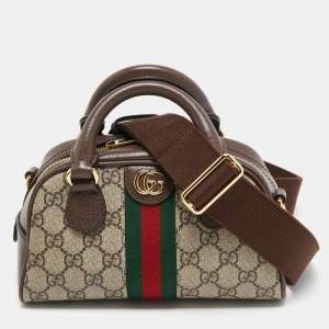 Gucci Beige/Brown GG Supreme Canvas and Leather Mini Ophidia Satchel
