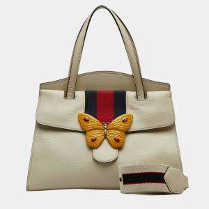 Gucci White Medium Web Linea Butterfly Totem Satchel