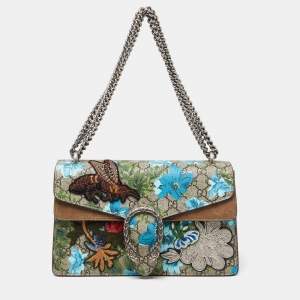 Gucci Blue/Beige GG Supreme Canvas and Suede Small Embroidered Dionysus Shoulder Bag