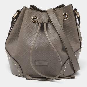 Pre Owned Gucci Grey Diamante Leather Medium Hilary Bucket Bag