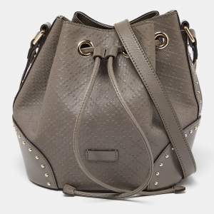 Gucci Grey Diamante Leather Medium Hilary Bucket Bag