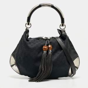 Pre Owned Gucci Black GG Canvas and Leather Large Babouska Indy Hobo