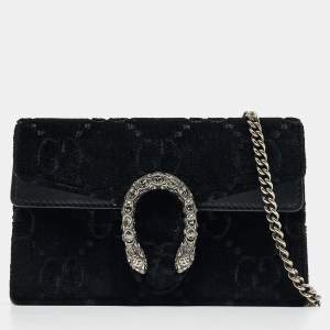 Gucci Black GG Velvet and Leather Super Mini Dionysus Shoulder Bag