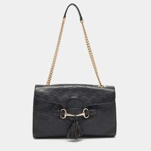 Gucci Black Guccisima Leather Medium Emily Shoulder Bag