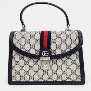 Pre Owned Gucci Ophidia PVC Navy Blue Top Handle Bag