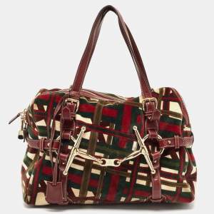 Pre Owned Gucci Multicolor Velvet and Leather Medium 85th Anniversary Boston Bag
