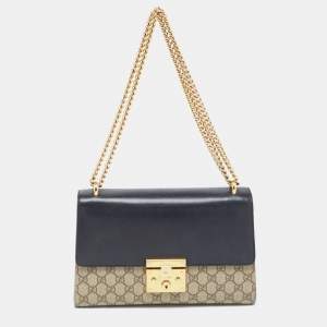 Gucci Beige/Black GG Supreme Canvas and Leather Medium Padlock Shoulder Bag
