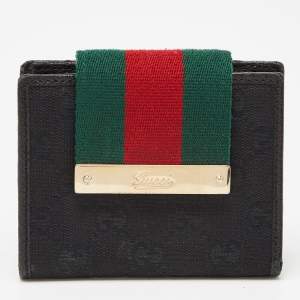 Gucci Black GG Canvas and Leather Web Compact Wallet