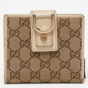 Gucci Beige GG Canvas and Leather Abbey D Ring Compact Wallet