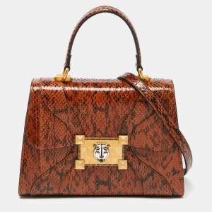 Pre Owned Gucci Brown Watersnake Leather Osiride Top Handle Bag