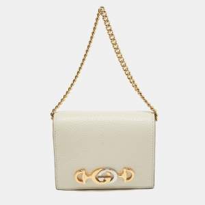 Gucci Off White Leather Zumi Wallet On Chain