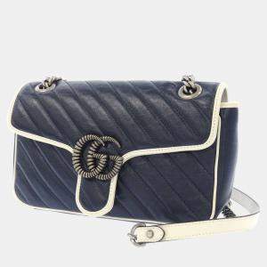 Pre Owned Gucci Blue Leather GG Marmont Shoulder Bag