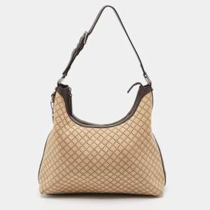 Gucci Beige/Brown Diamante Canvas and Leather Village Double G Hobo