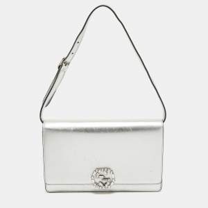 Pre Owned Gucci Silver Leather Crystal Embellished Broadway Shoulder Bag