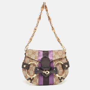 Gucci Tri Color GG Canvas and Leather Horsebit Chain Pochette