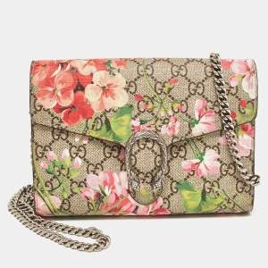 Gucci Blue/Beige GG Blooms Supreme Canvas and Leather Dionysus Wallet On Chain