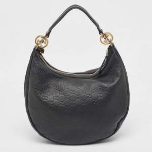 Pre Owned Gucci Black Guccissima Leather Medium GG Twins Hobo