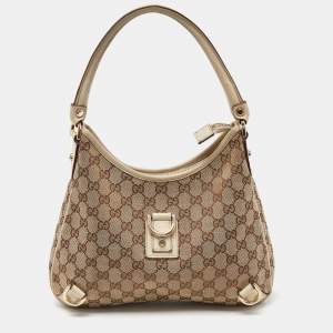 Gucci Beige/Cream GG Canvas and Leather Small Abbey D Ring Hobo 