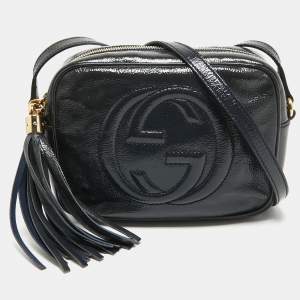 Pre Owned Gucci Dark Blue Patent Leather Small Soho Disco Crossbody Bag