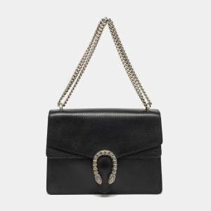 Pre Owned Gucci Black Leather Medium Dionysus Shoulder Bag