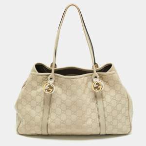 Pre Owned Gucci Beige Guccisima Leather Medium GG Twins Tote