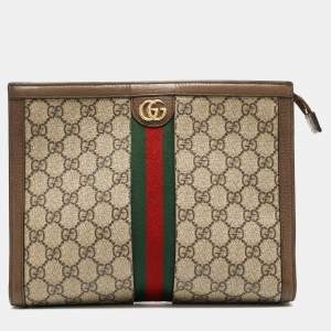 Gucci Brown/Beige GG Supreme and Leather Ophidia Pouch