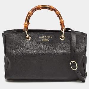 مملوكة مسبقًا Gucci Black Leather Medium Bamboo Shopper Tote
