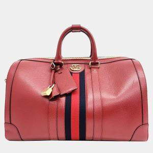 Gucci Red Leather Medium Savoy Duffle Bag 