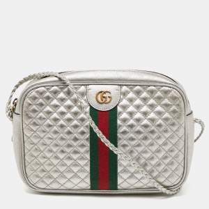 Pre Owned Gucci Silver Quilted Leather Small Trapuntata Shoulder Bag
