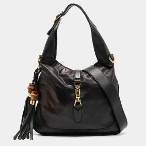 Pre Owned Gucci Black Leather Medium New Jackie Hobo